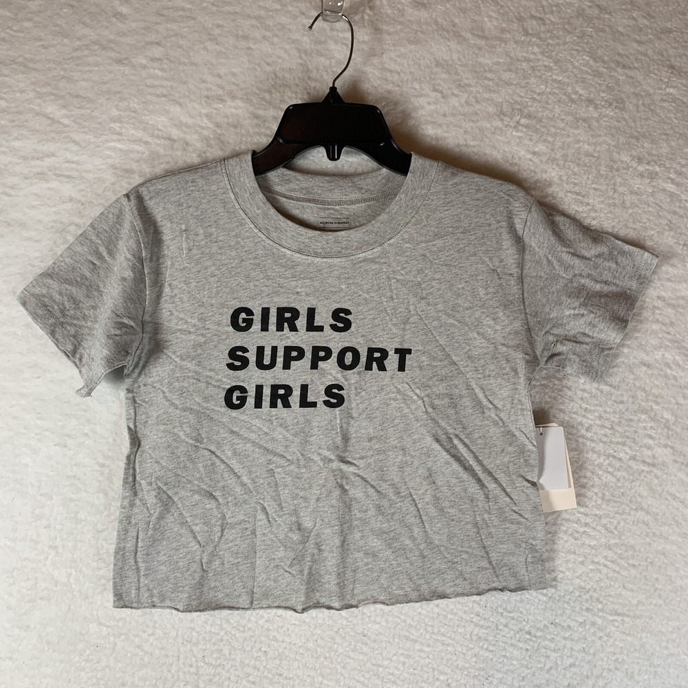 MELROSE AND MARKET Girls Support Girls CROP TOP T Shirt Gray M (8/10) NWT 5942